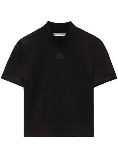 Alexander Wang Logo-embossed Knitted Top In Black