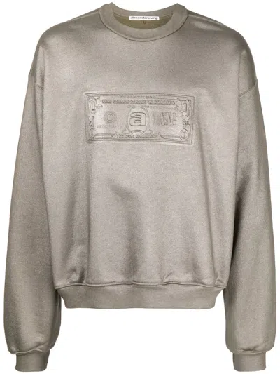 ALEXANDER WANG LOGO-EMBOSSED METALLIC-FINISH SWEATSHIRT