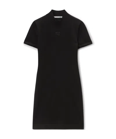 Alexander Wang Logo-embossed Mock-neck Dress In Black