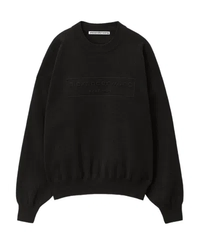 Alexander Wang Logo-embossed Ribbed Jumper In Black