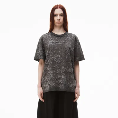Alexander Wang Logo Embossed Splatter Wash T-shirt In Cotton Hemp Jersey In Steel Grey Splatter