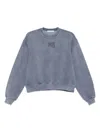 Alexander Wang Omens Crewneck Logo-embroidered Cotton-blend Sweatshirt Washed Blue Ink In Blue