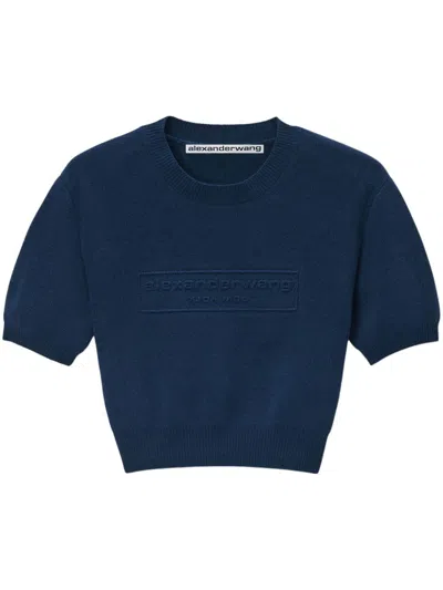 Alexander Wang Logo-embossed T-shirt In Blue