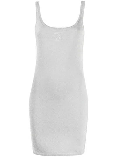 Alexander Wang Logo-embossed Fine-knit Short Dress In Silver