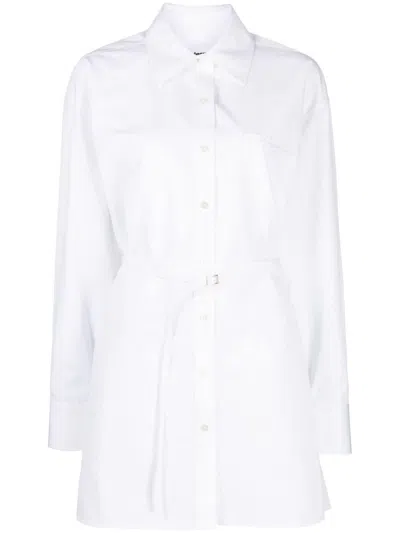 Alexander Wang Shirt Dress With Tie Waist And Logo Embroidery In White