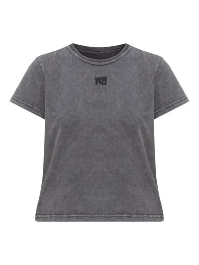Alexander Wang Logo-embroidered Cotton Top In Gray
