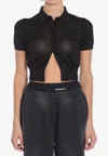 Alexander Wang Logo Embroidered Cropped Polo Knit Top In Black