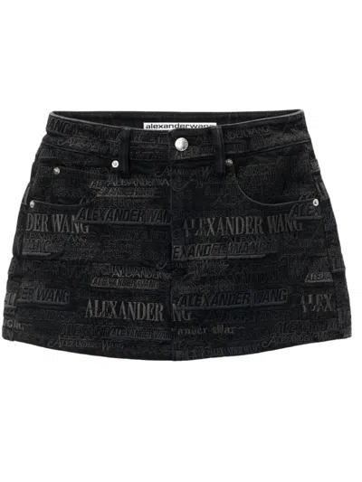 Alexander Wang All Over Embroidery Mini Skort In Black
