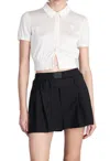 Alexander Wang Logo Embroidered Short Sleeve Crop Cardigan In Beige