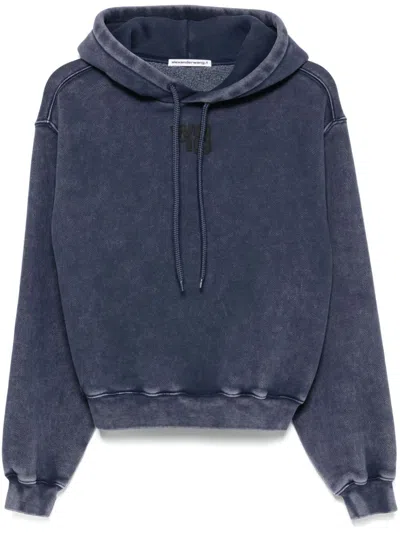 Alexander Wang Logo-embroidered Hoodie In Blue