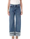 Alexander Wang Mid Rise Straight Jean With Embroidered Cuff In Blue