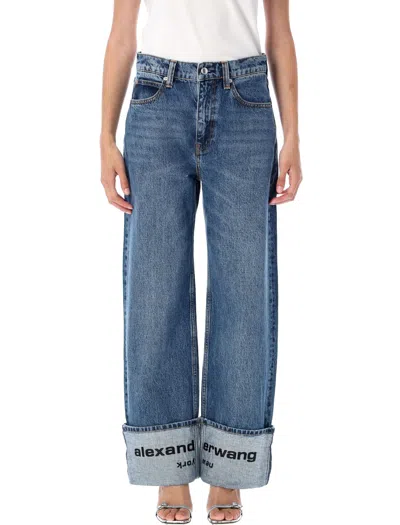 Alexander Wang Indigo Logo-embroidered Mid-rise Jeans In Blue