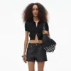 Alexander Wang Logo Embroidered Polo Cardigan In Wool In Black