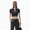 Alexander Wang Logo Embroidered Polo Cardigan In Wool In Charcoal