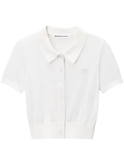 Alexander Wang Logo-embroidered Polo Cardigan In Pearl White