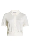 Alexander Wang Logo Embroidered Short Sleeve Crop Cardigan In Soft White