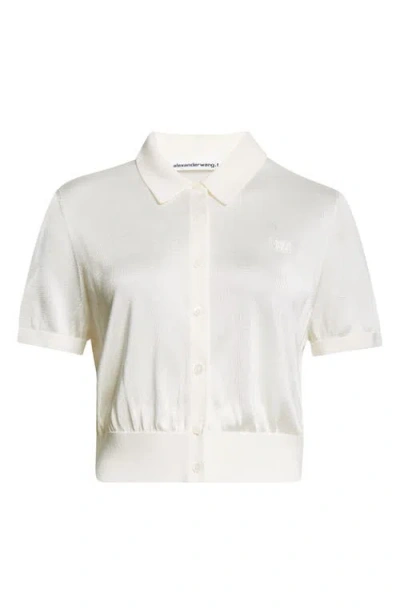 Alexander Wang Logo Embroidered Short Sleeve Crop Cardigan In Soft White