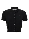 Alexander Wang Logo Embroidered Cropped Polo Knit Top In Black