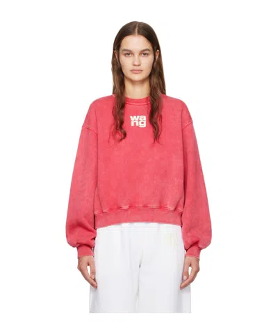 Alexander Wang Logo Flocked Faded Sweatshirt In Red