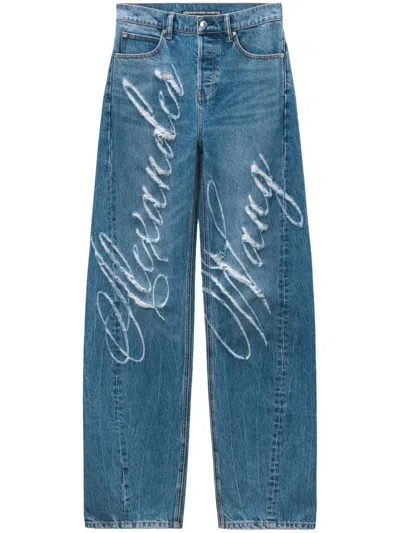 ALEXANDER WANG LOGO-FRAYED BALLOON JEANS