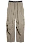 Alexander Wang Logo Gathered Cotton-blend Wide-leg Trousers In Neutral