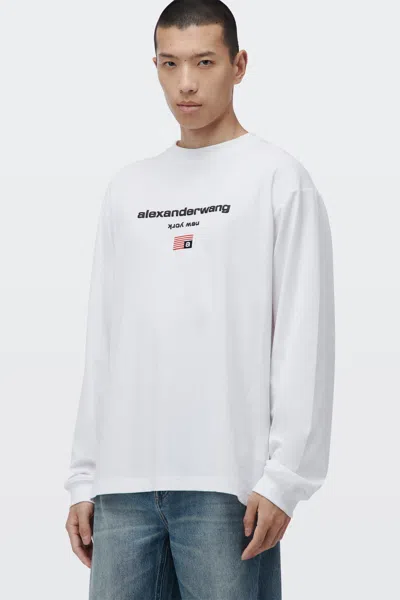 Alexander Wang Logo Graphic Long Sleeve Tee In White