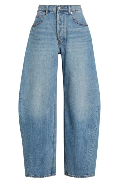 Alexander Wang Logo Hotfix Oversize Rounded Low Rise Jeans In Vintage Light Indigo