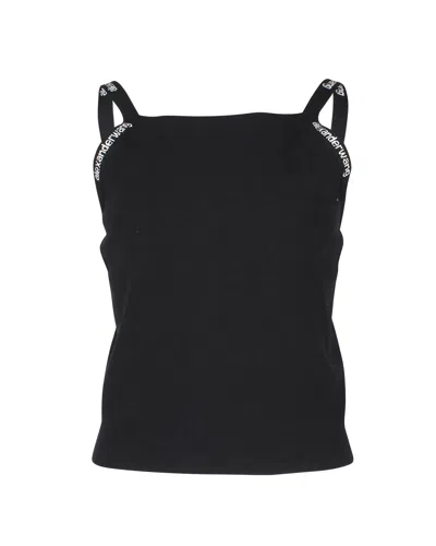 Alexander Wang Logo Jacquard Bodycon Tank Top In Black Viscose