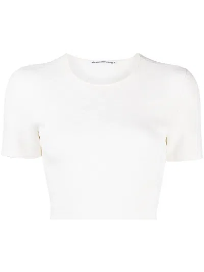 Alexander Wang Monogram-jacquard Cropped T-shirt In White