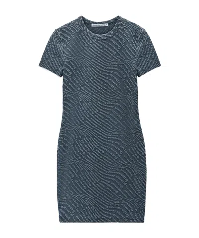 Alexander Wang Logo Jacquard Shrunken Mini Dress In Gray