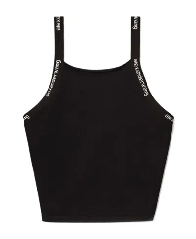 Alexander Wang Logo Jacquard-trim Bodycon Tank In Black