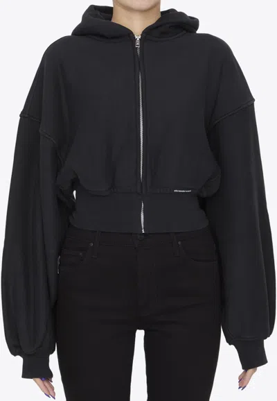 ALEXANDER WANG LOGO LABEL ZIP-UP CROPPED HOODIE