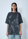 Alexander Wang Women T-shirt With Thermo-applied Rhinestones And Ny Skyline In Blue
