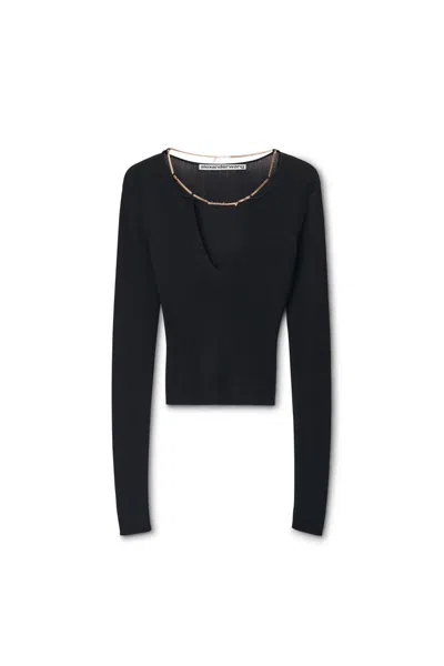 Alexander Wang Logo Nameplate Cropped Shirt In Black