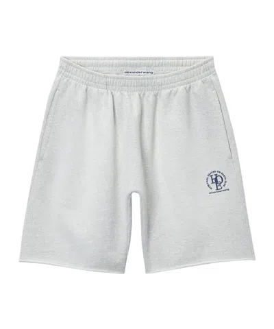 Alexander Wang Logo Oversized Cotton Terry Track Shorts In Gray