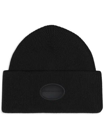Alexander Wang Logo Patch Beanie Hat In Black