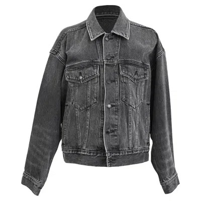 Alexander Wang Logo Patch Denim Jacket In Grey Cotton In Gray