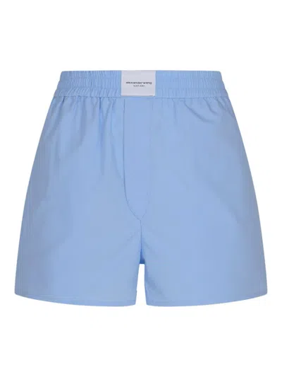 Alexander Wang Logo Patch Elastic Waist Shorts In Chambray Blue