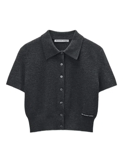 Alexander Wang Logo-patch Polo-collar Cardigan In Black
