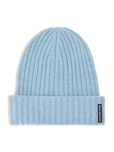 Alexander Wang Logo-patch Ribbed Beanie Hat In Blue