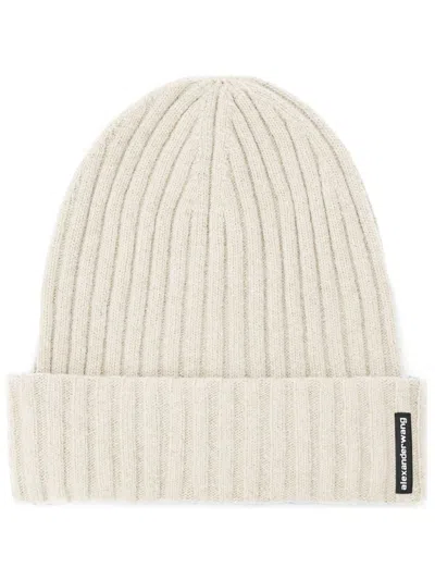 Alexander Wang Logo-patch Ribbed Beanie Hat In White