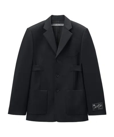 Alexander Wang Logo Patch Single-breasted Blazer In Black