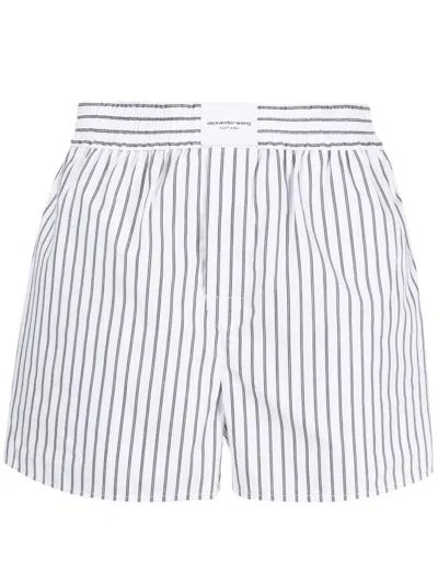 Alexander Wang Logo-patch Striped Poplin Shorts In White