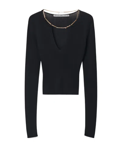 ALEXANDER WANG ALEXANDER WANG LOGO PLAQUE CHAINED KNIT TOP