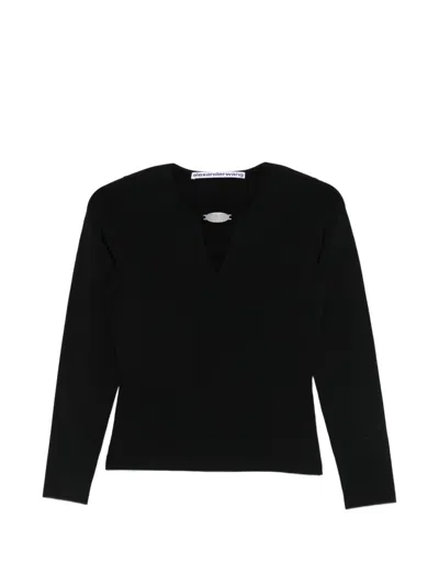 Alexander Wang Logo-plaque V-neck Sweater In Black