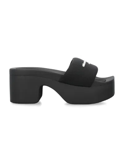 Alexander Wang 85mm Aw Padded Nylon Platform Slides In Black