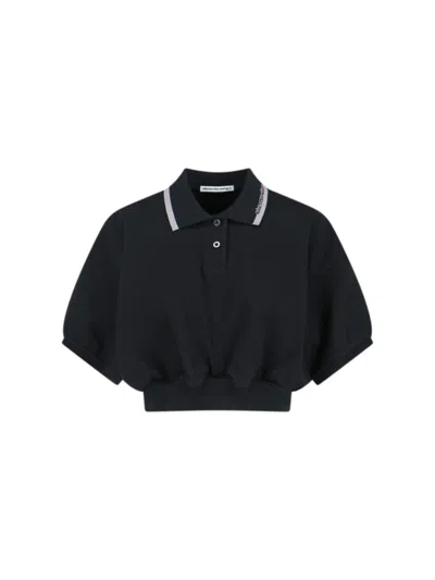 Alexander Wang Women Cropped Cotton Polo Shirt In Black