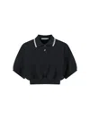 Alexander Wang Cropped Cinched Cotton Polo In Black