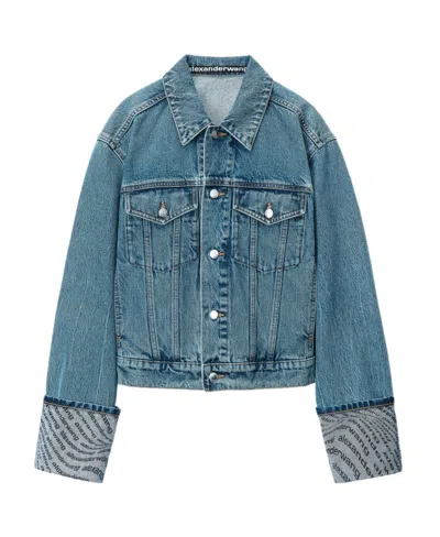 Alexander Wang Logo-print Buttoned Denim Jacket In Blue