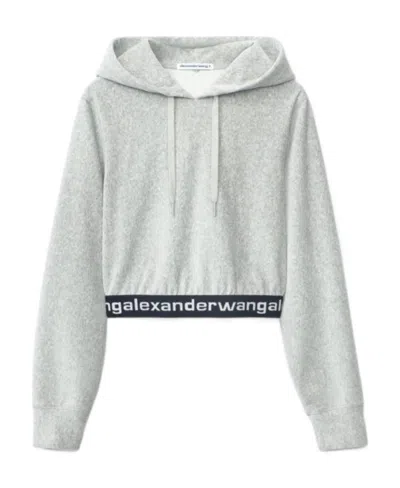 Alexander Wang Logo-print Cropped Hoodie In Gray